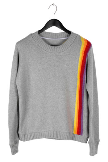 THE ELDER STATESMAN Intarsia Front Back Rainbow Sweater 01